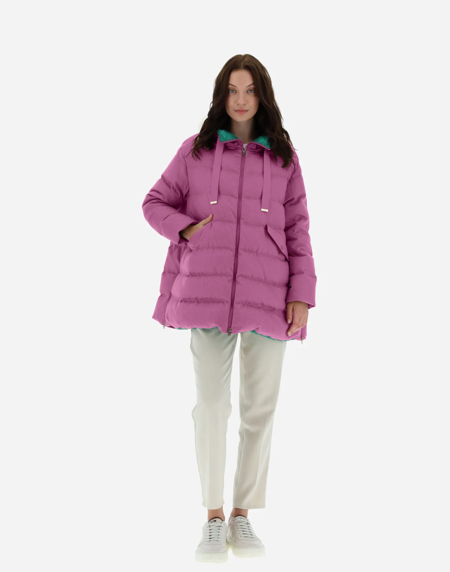 Herno Lange Daunenjacken-A-Formige Jacke Aus Kaschmir Und Seide