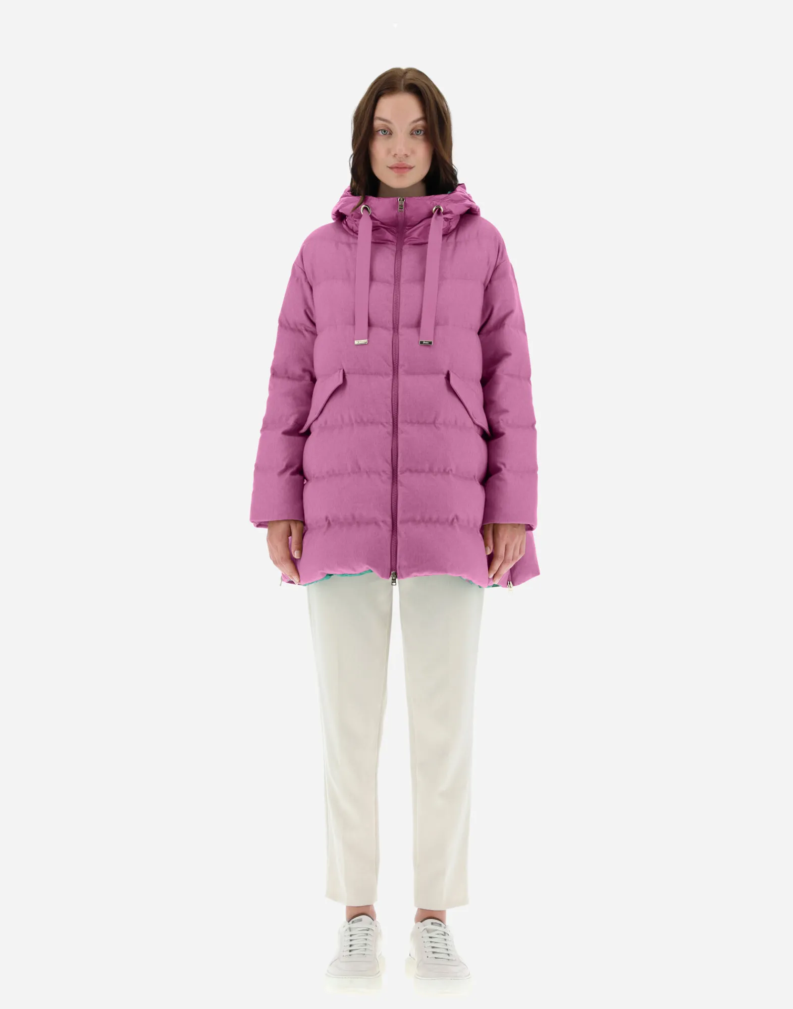 Herno Lange Daunenjacken-A-Formige Jacke Aus Kaschmir Und Seide