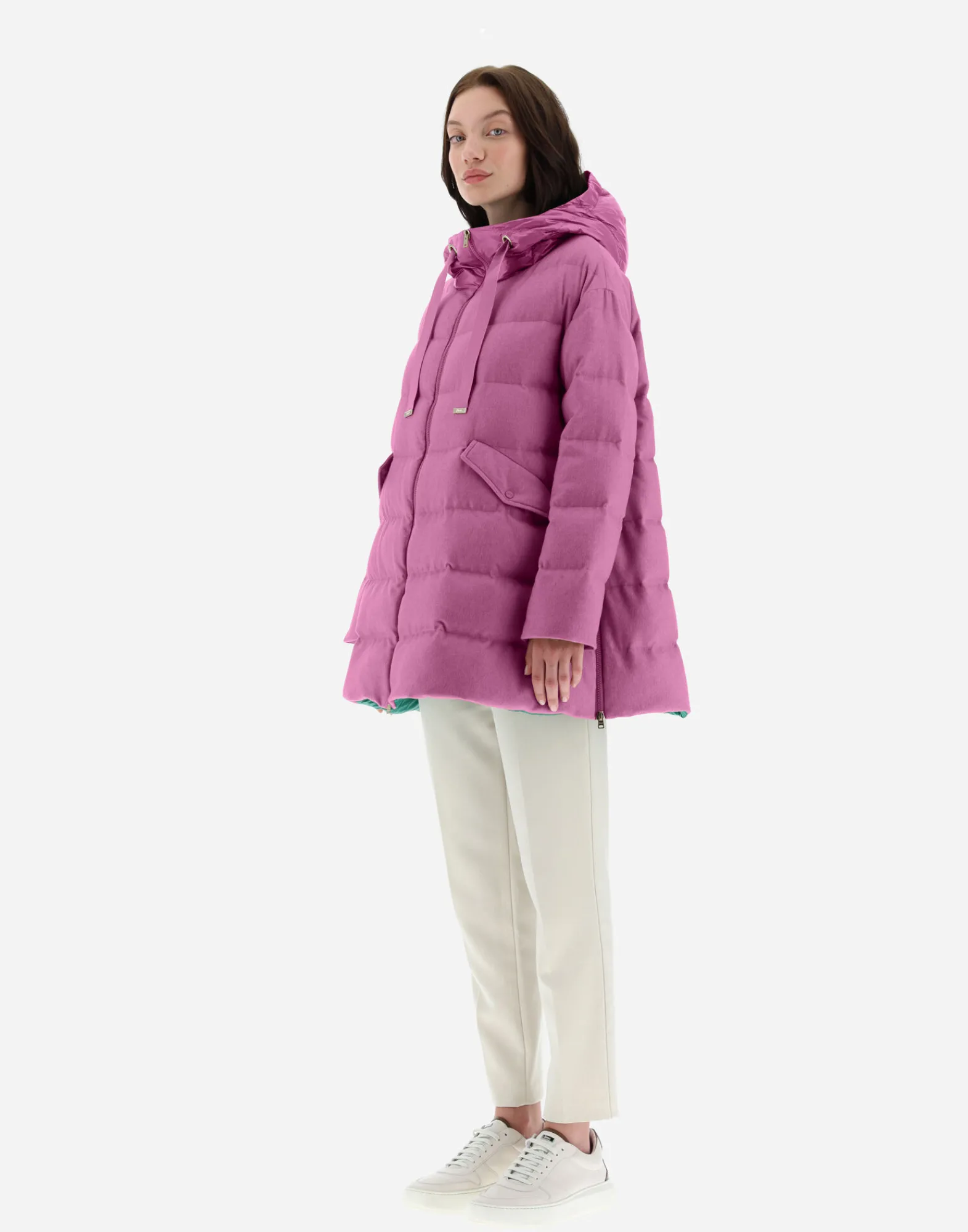 Herno Lange Daunenjacken-A-Formige Jacke Aus Kaschmir Und Seide