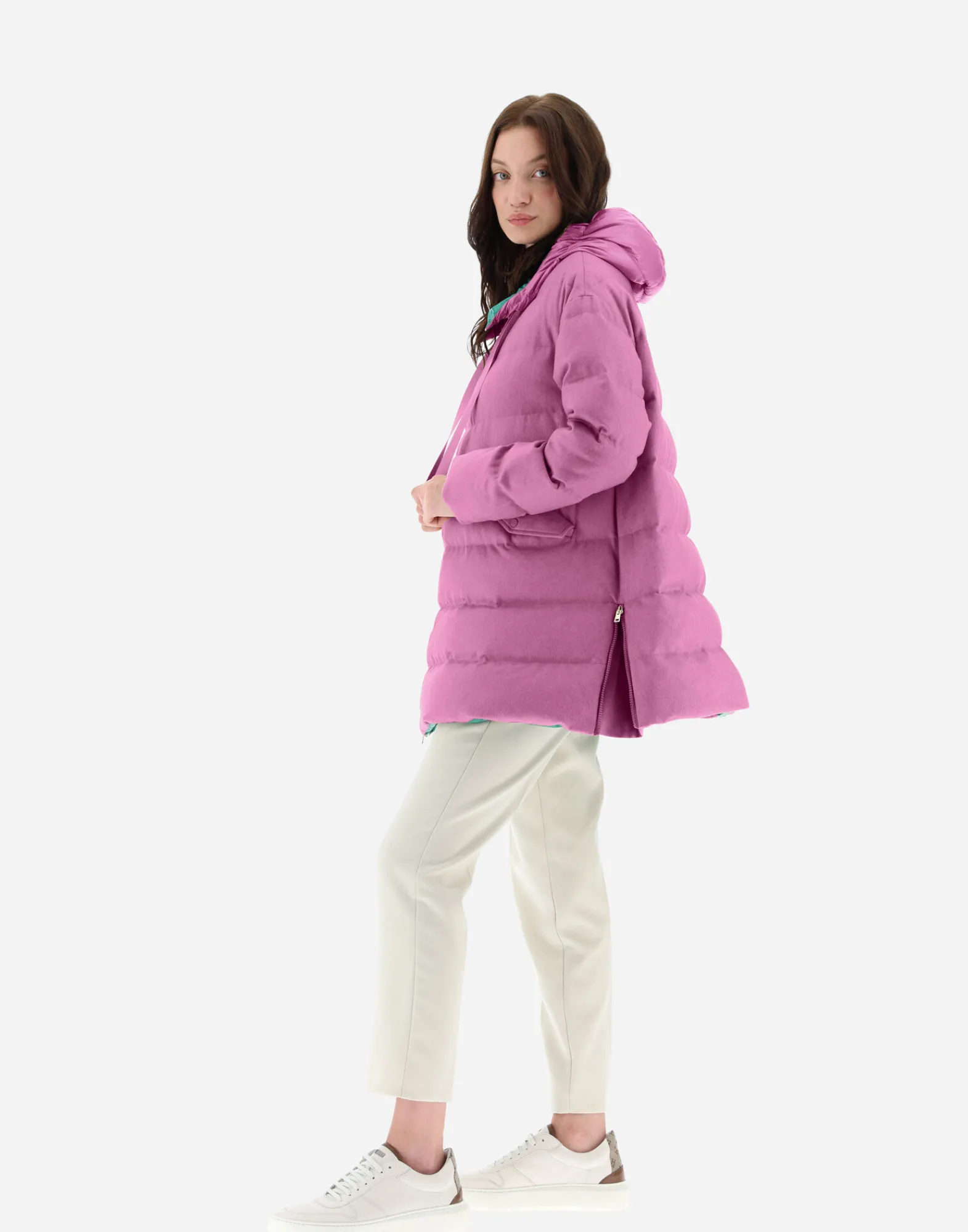 Herno Lange Daunenjacken-A-Formige Jacke Aus Kaschmir Und Seide