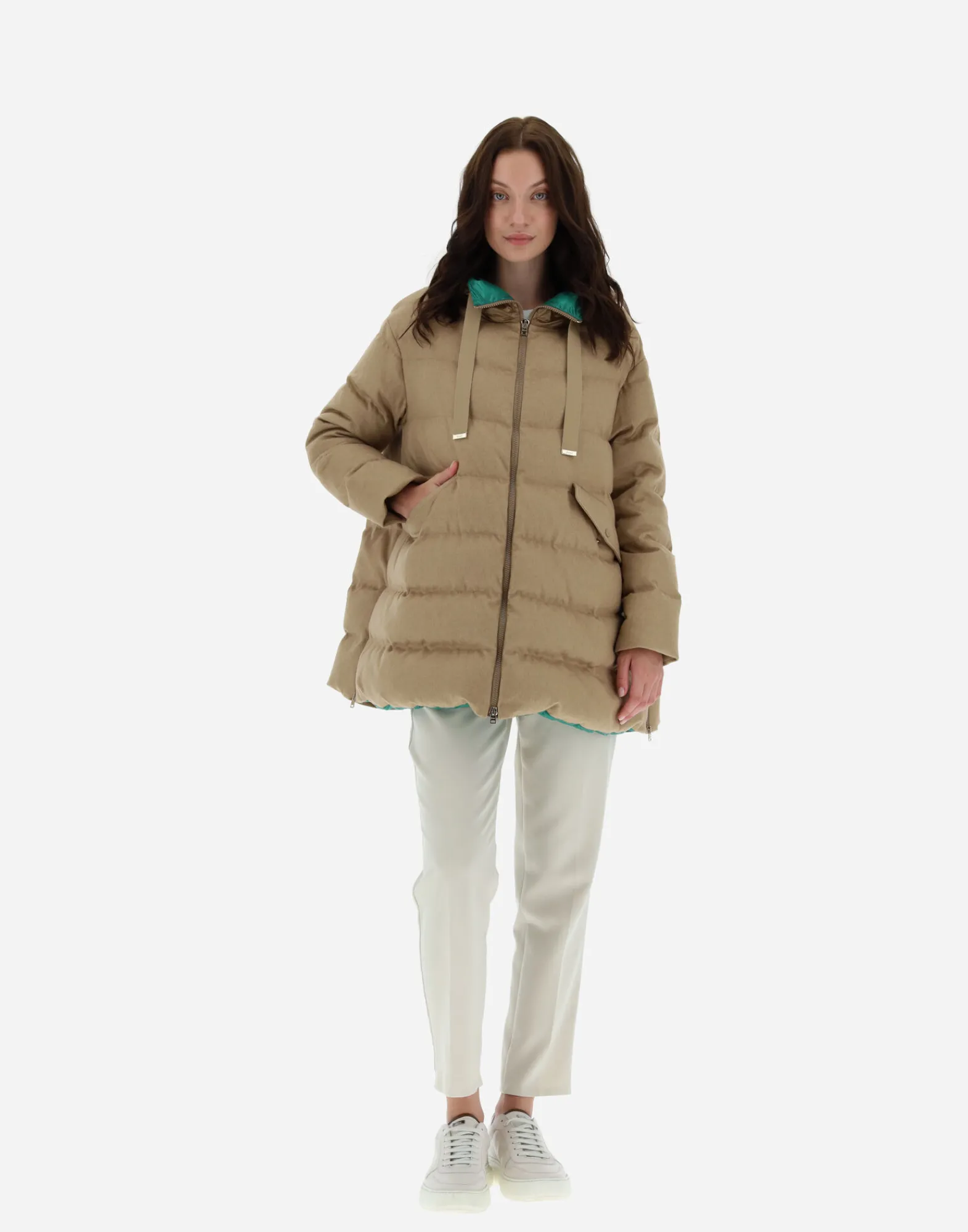 Herno Lange Daunenjacken-A-Formige Jacke Aus Kaschmir Und Seide
