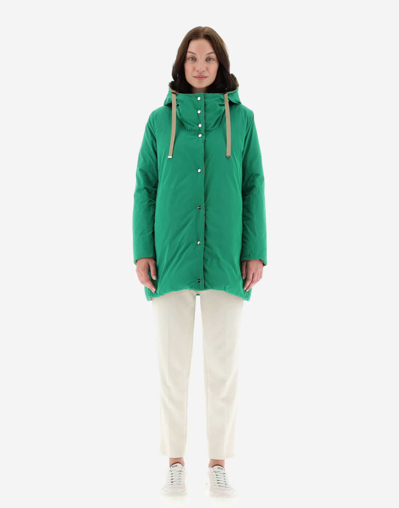 Herno Lange Daunenjacken-A-Formige Wendejacke Aus Nylon Ultralight Und New Techno Taft