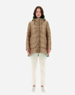 Herno Lange Daunenjacken-A-Formige Wendejacke Aus Nylon Ultralight Und New Techno Taft