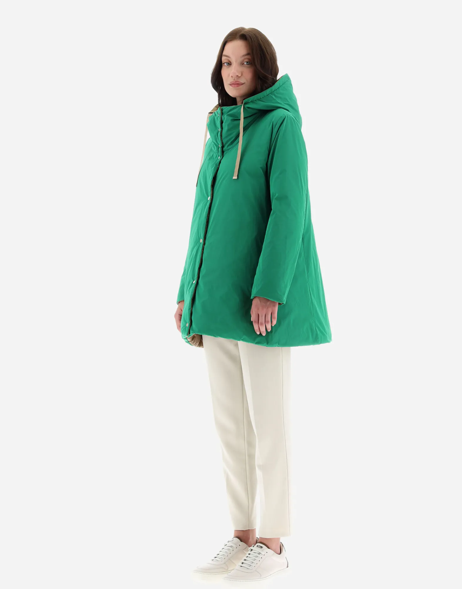 Herno Lange Daunenjacken-A-Formige Wendejacke Aus Nylon Ultralight Und New Techno Taft