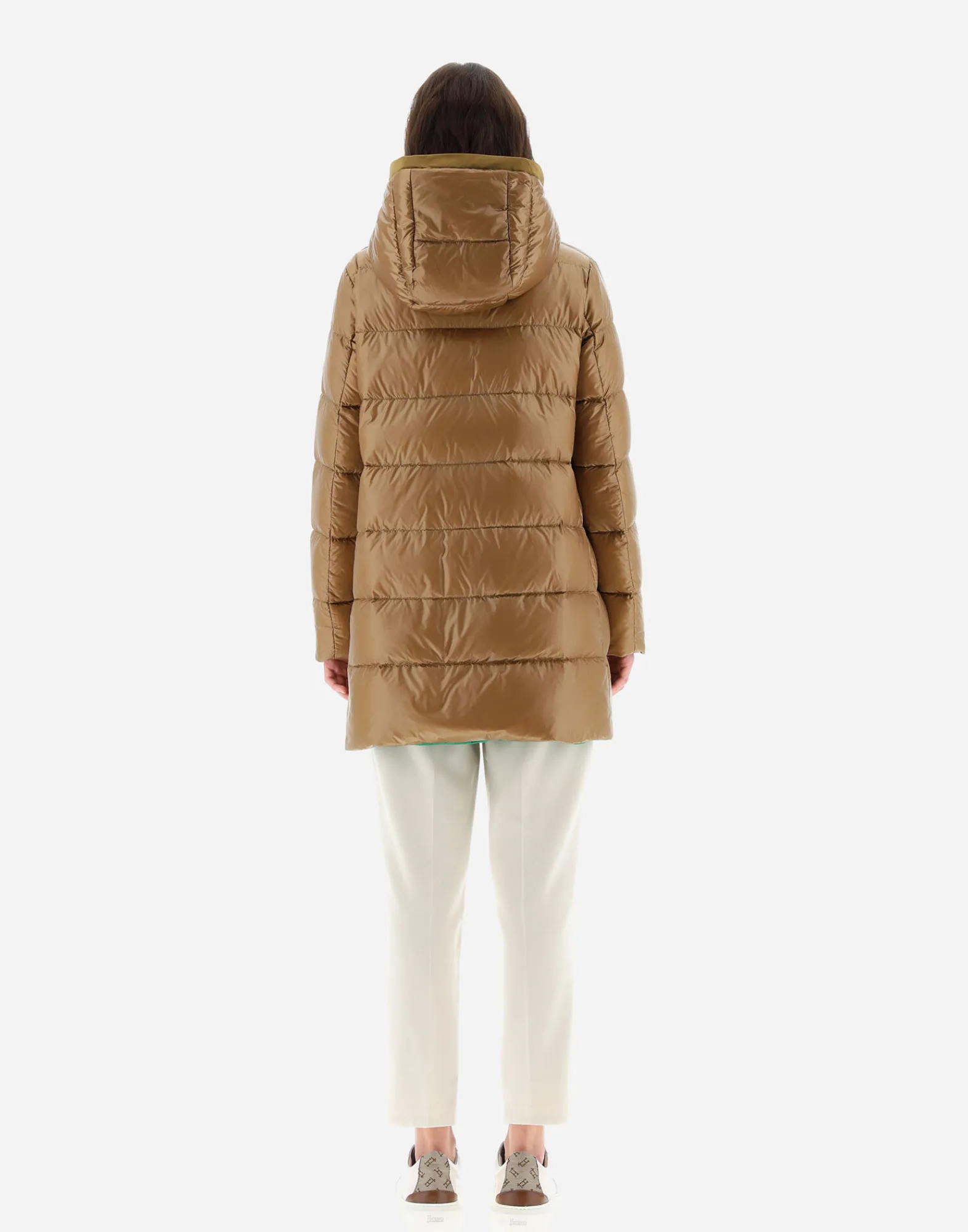 Herno Lange Daunenjacken-A-Formige Wendejacke Aus Nylon Ultralight Und New Techno Taft