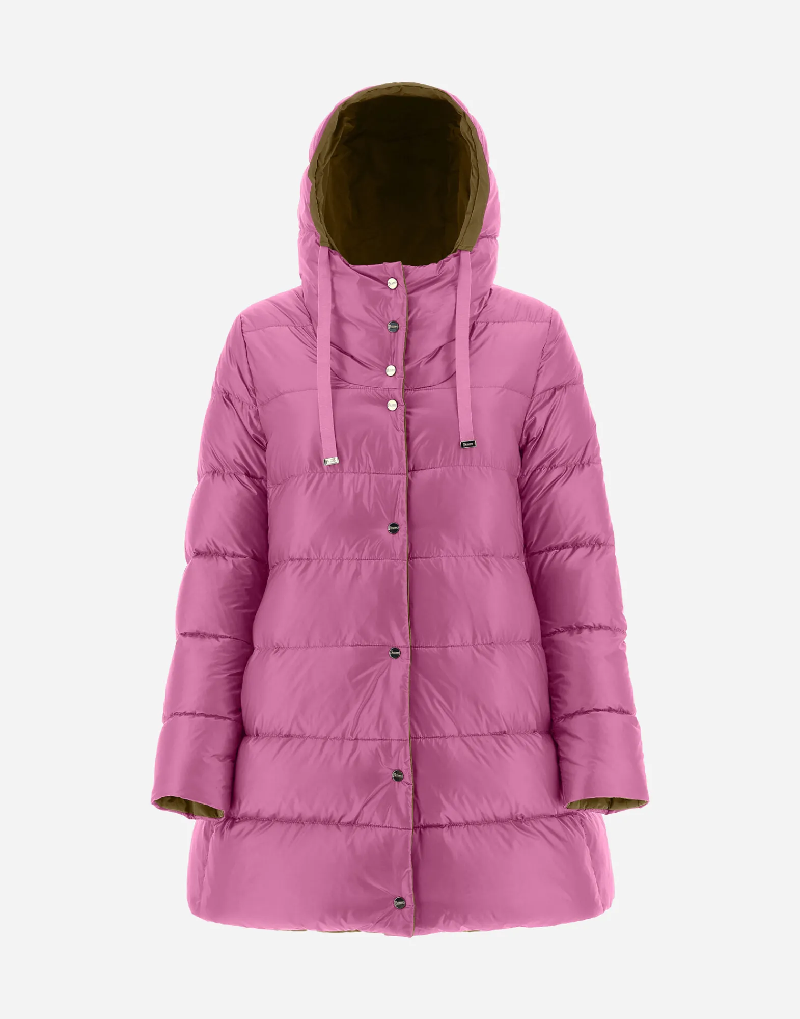 Herno Lange Daunenjacken-A-Formige Wendejacke Aus Nylon Ultralight Und New Techno Taft