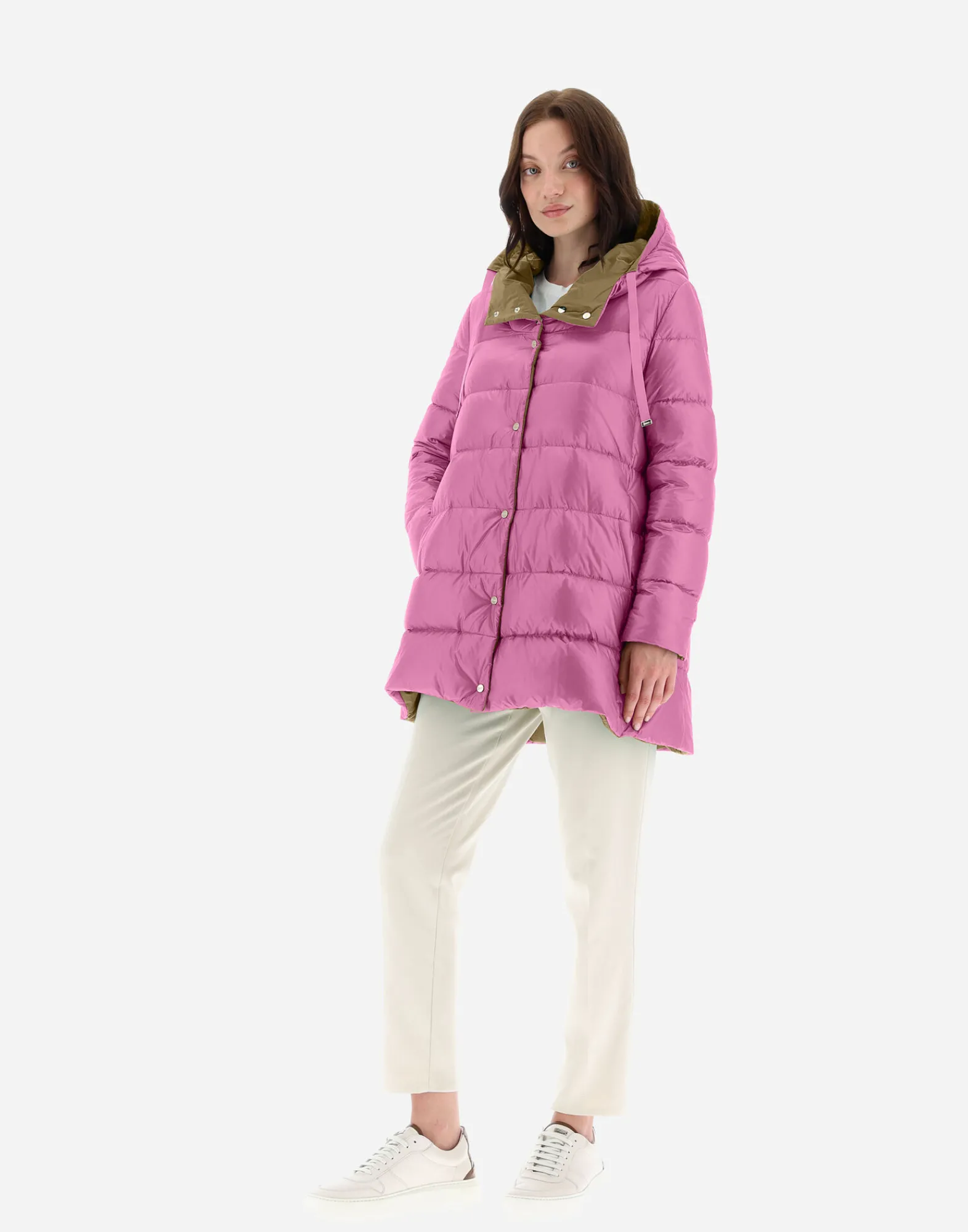 Herno Lange Daunenjacken-A-Formige Wendejacke Aus Nylon Ultralight Und New Techno Taft