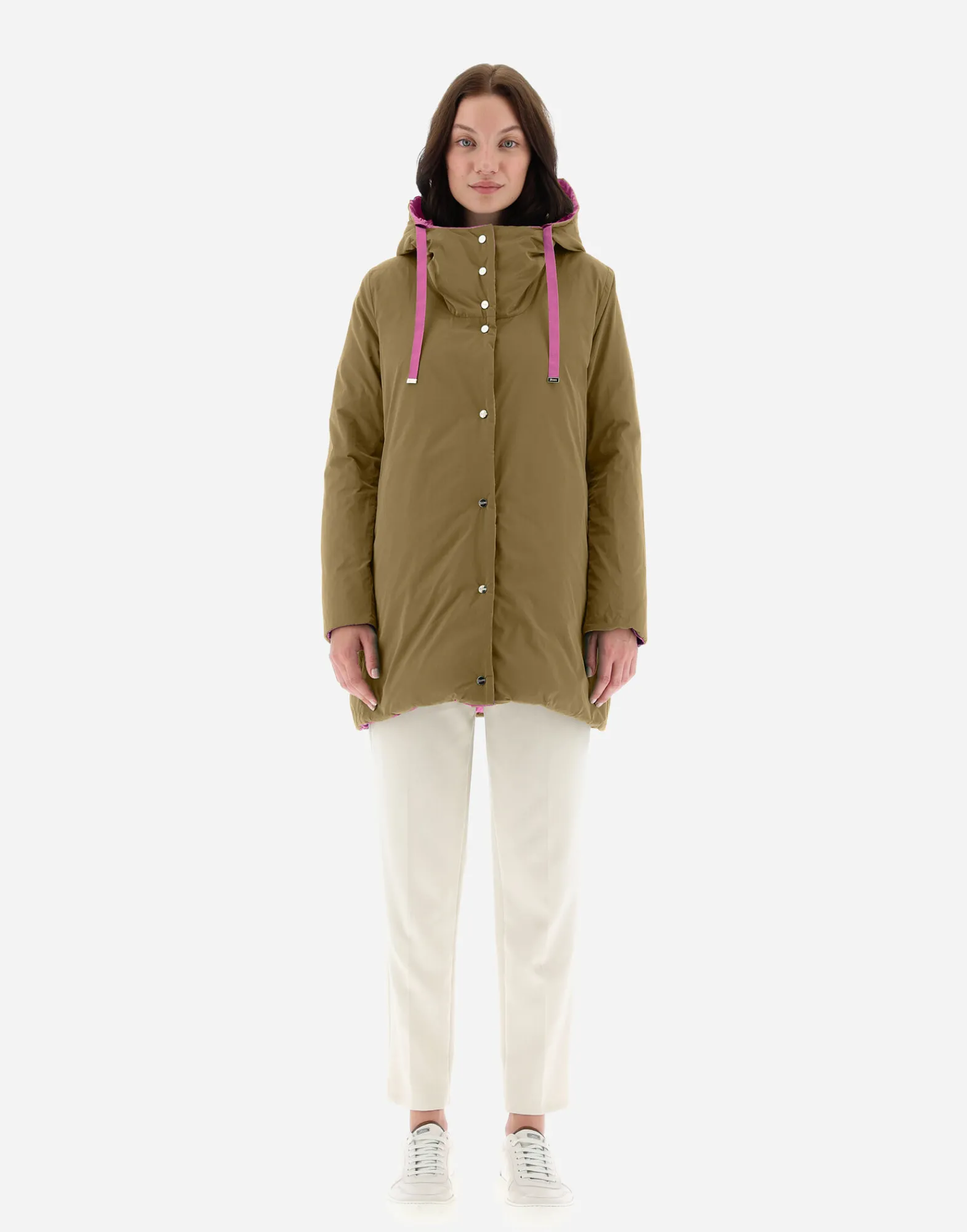 Herno Lange Daunenjacken-A-Formige Wendejacke Aus Nylon Ultralight Und New Techno Taft
