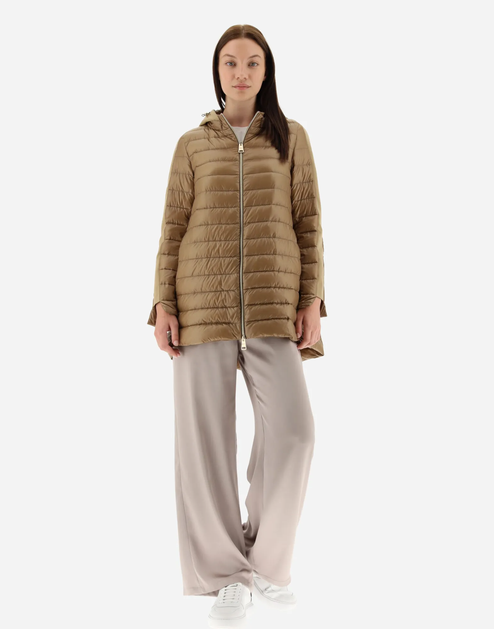 Herno Lange Daunenjacken-A-Form-Jacke Aus Nylon Ultralight Mit Shantung Details