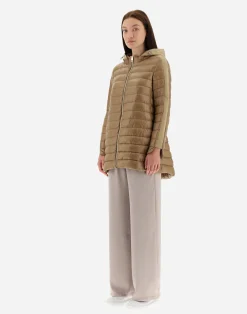 Herno Lange Daunenjacken-A-Form-Jacke Aus Nylon Ultralight Mit Shantung Details