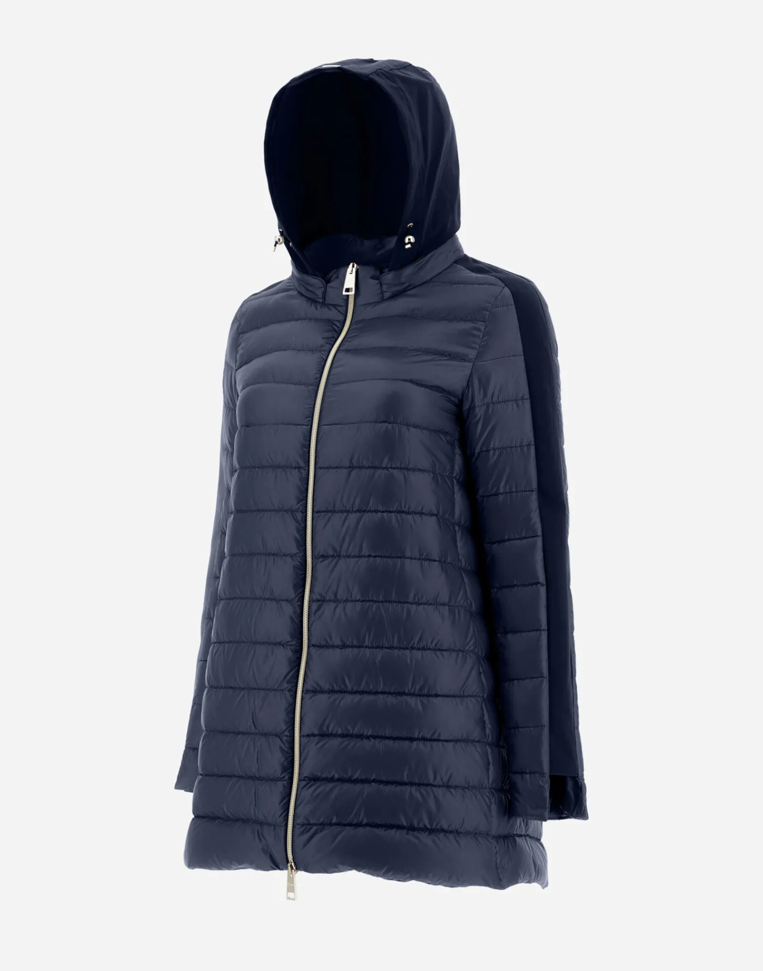 Herno Lange Daunenjacken-A-Form-Jacke Aus Nylon Ultralight Mit Shantung Details