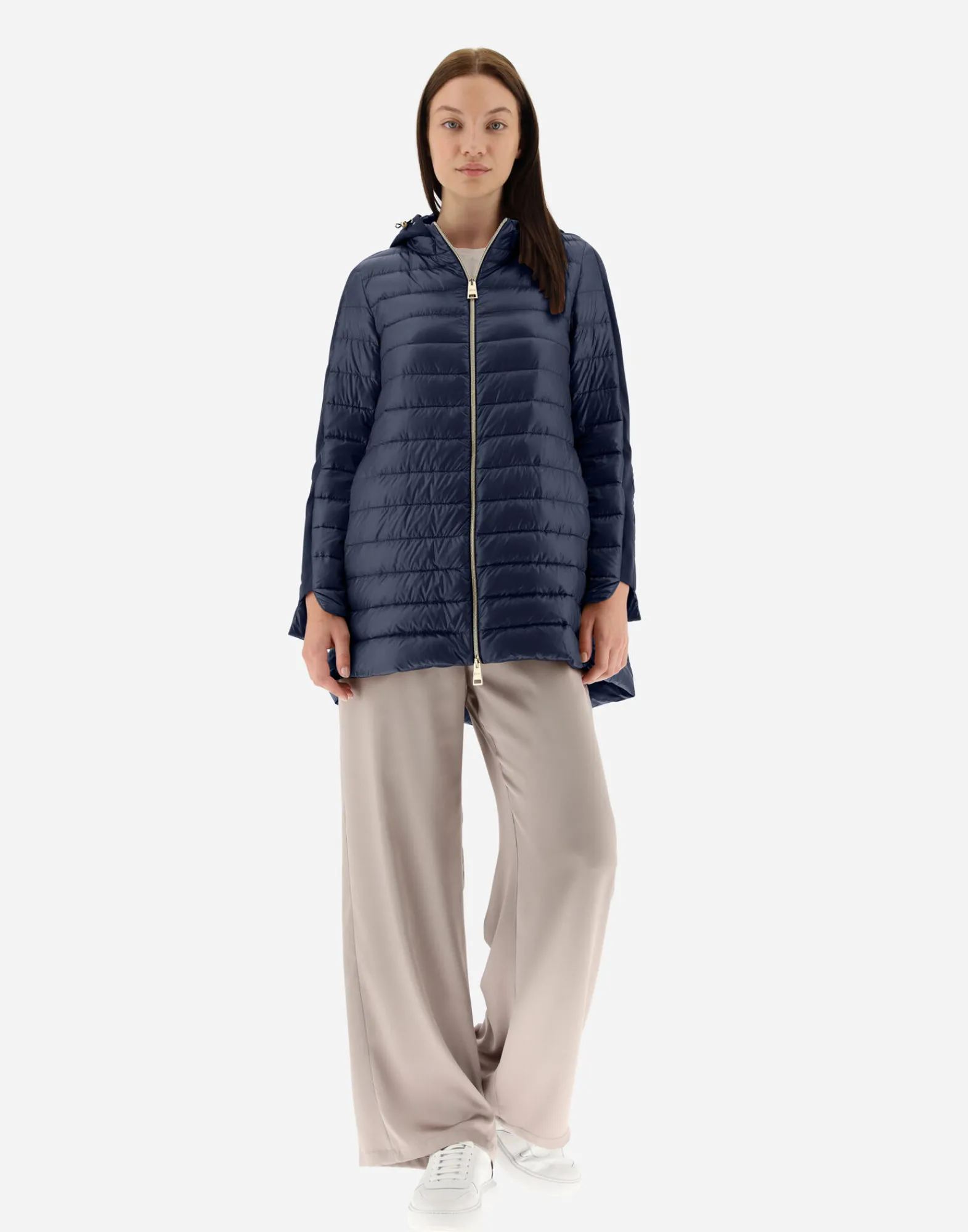 Herno Lange Daunenjacken-A-Form-Jacke Aus Nylon Ultralight Mit Shantung Details