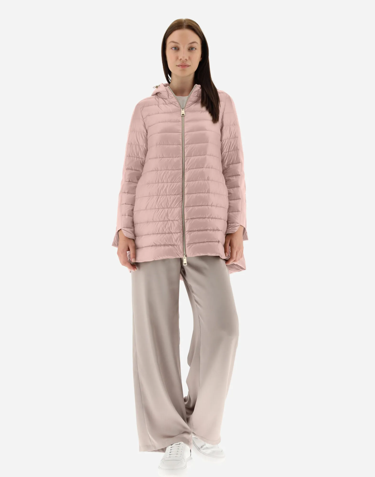 Herno Lange Daunenjacken-A-Form-Jacke Aus Nylon Ultralight Mit Shantung Details