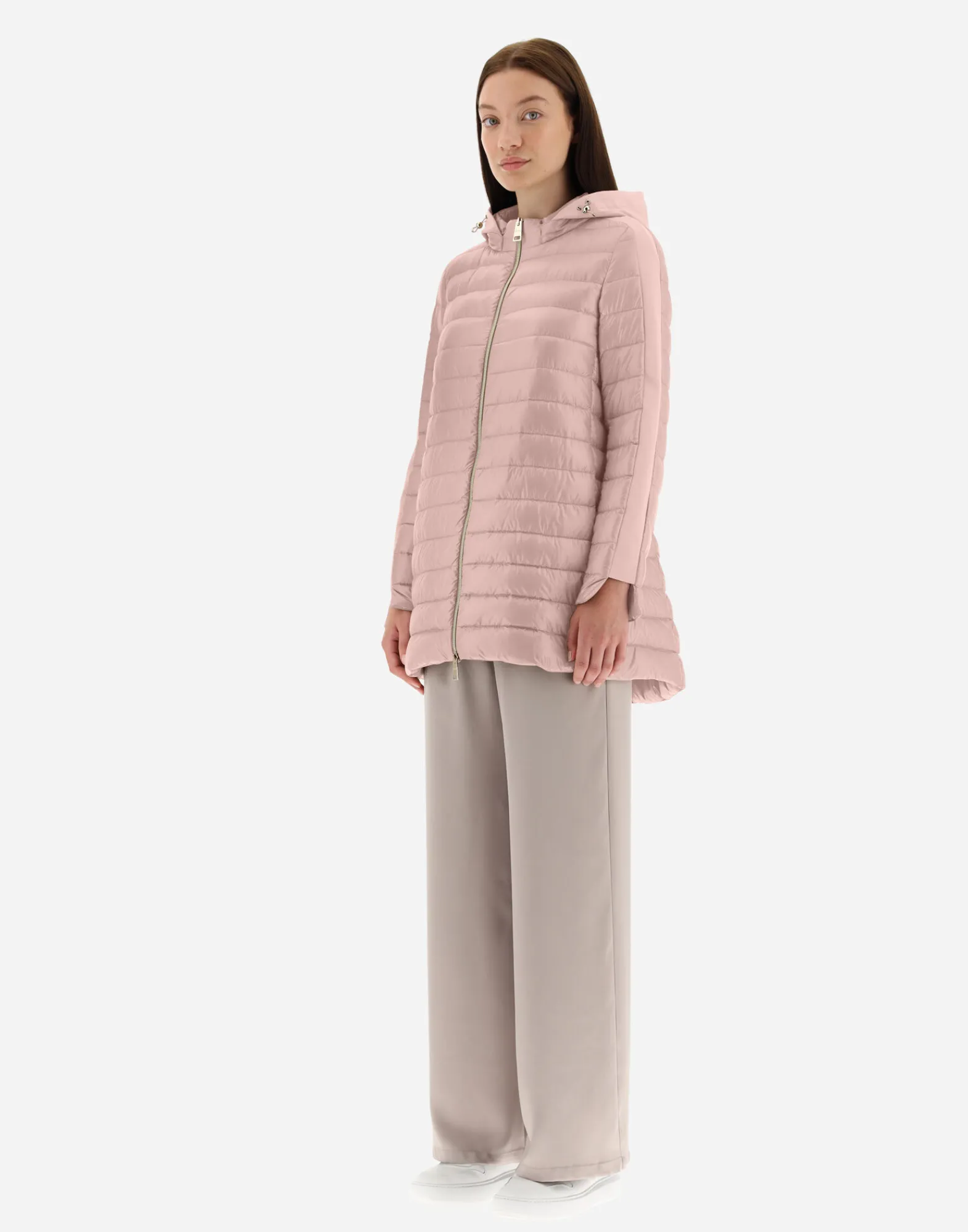 Herno Lange Daunenjacken-A-Form-Jacke Aus Nylon Ultralight Mit Shantung Details