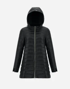 Herno Lange Daunenjacken-A-Form-Jacke Aus Nylon Ultralight Mit Shantung Details