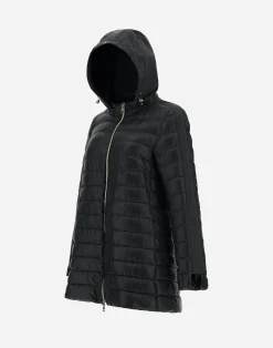 Herno Lange Daunenjacken-A-Form-Jacke Aus Nylon Ultralight Mit Shantung Details