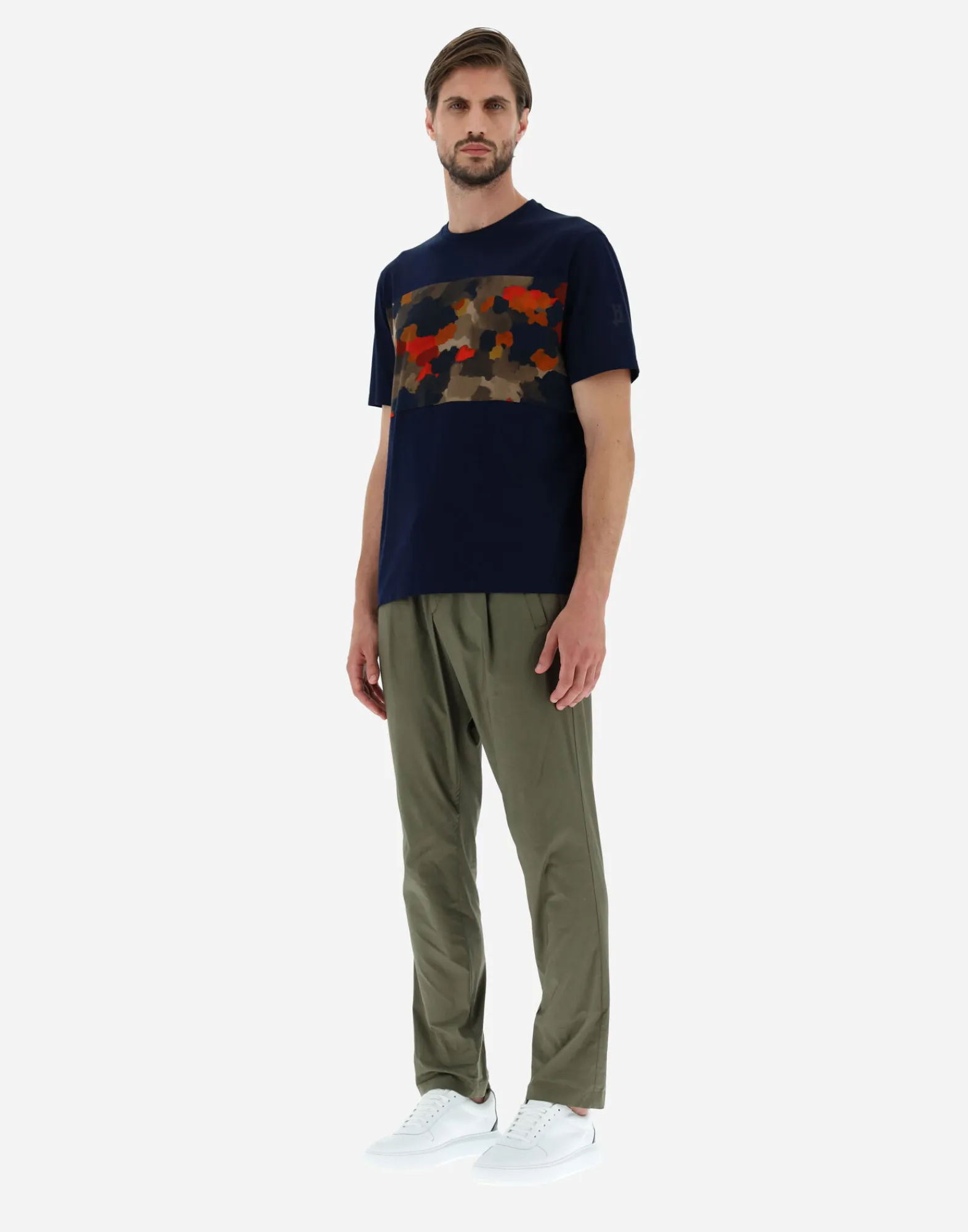 Herno T-Shirt & Polo-Shirts-T-Shirt Aus Superfine Cotton & Spring Camo Jersey