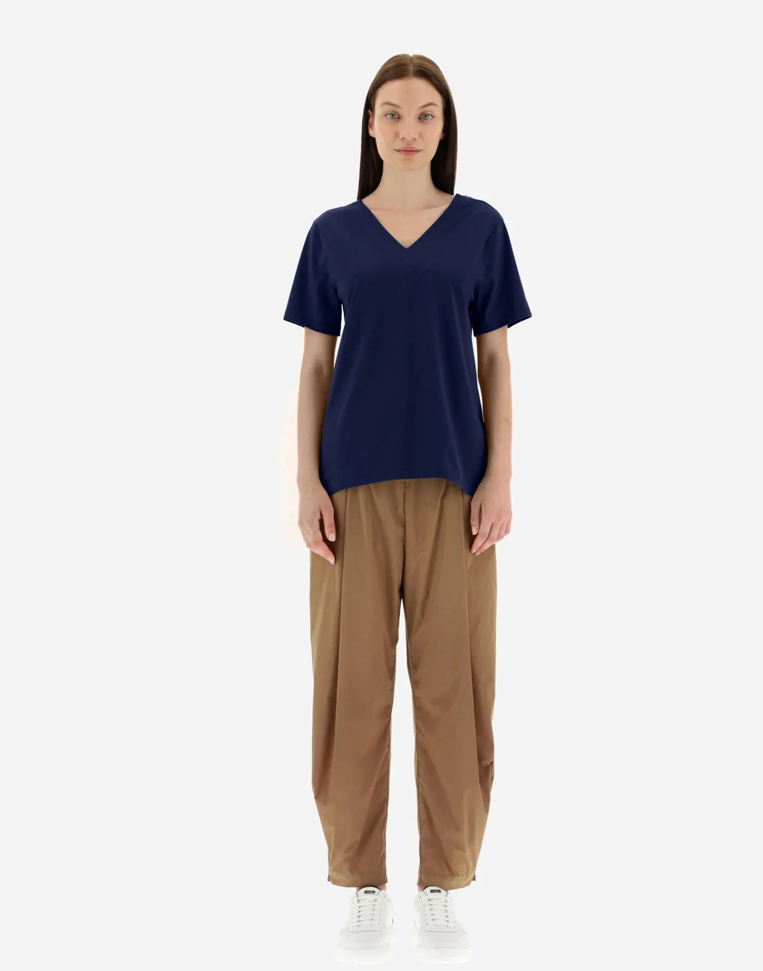 Herno T-Shirts-T-Shirt Mit V-Ausschnitt Aus Chic Cotton Jersey & New Techno Taft