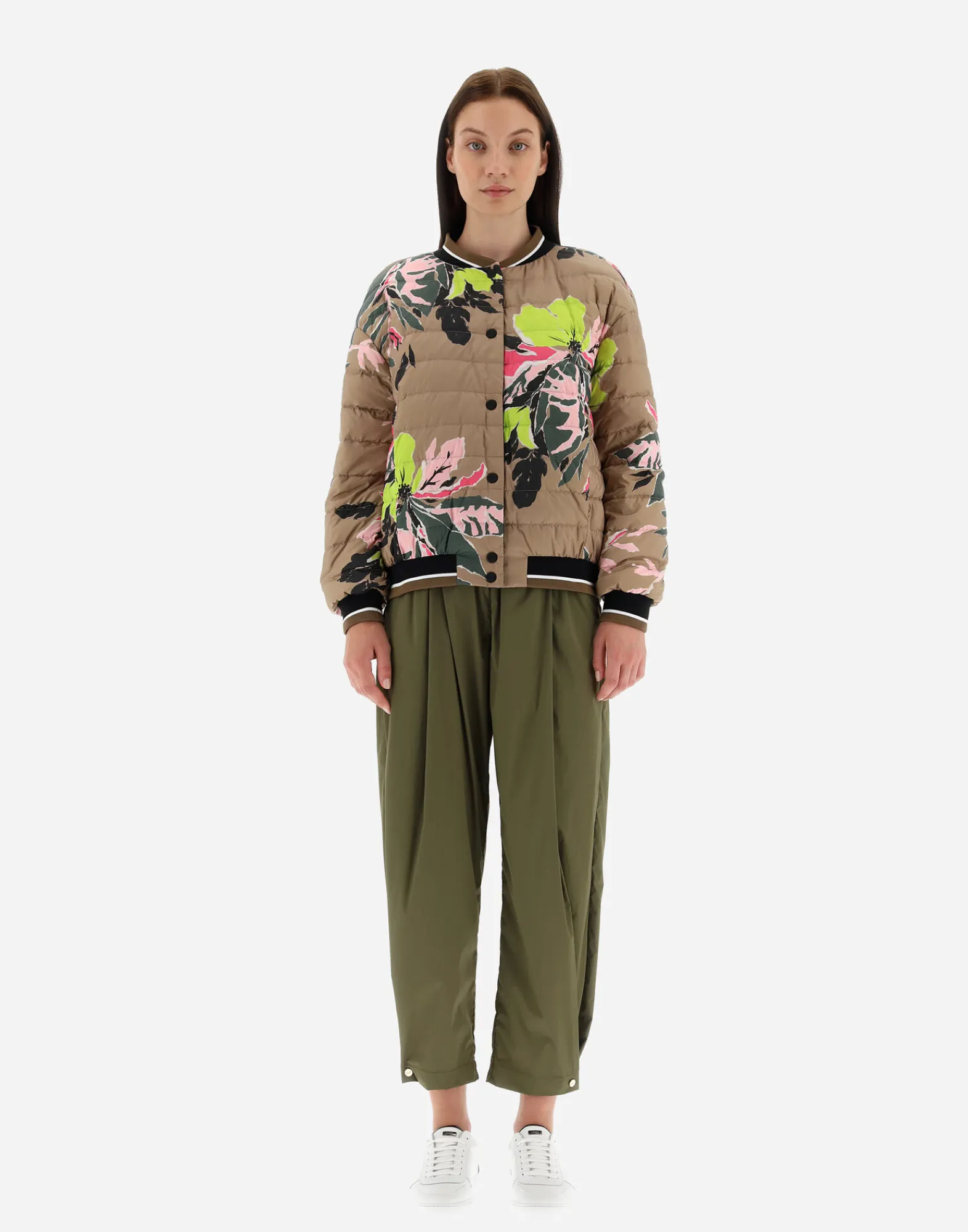 Herno Kurze Daunenjacken-Wendbare Bomberjacke Aus Beta Flowers, Nylon Ultralight & Nuage
