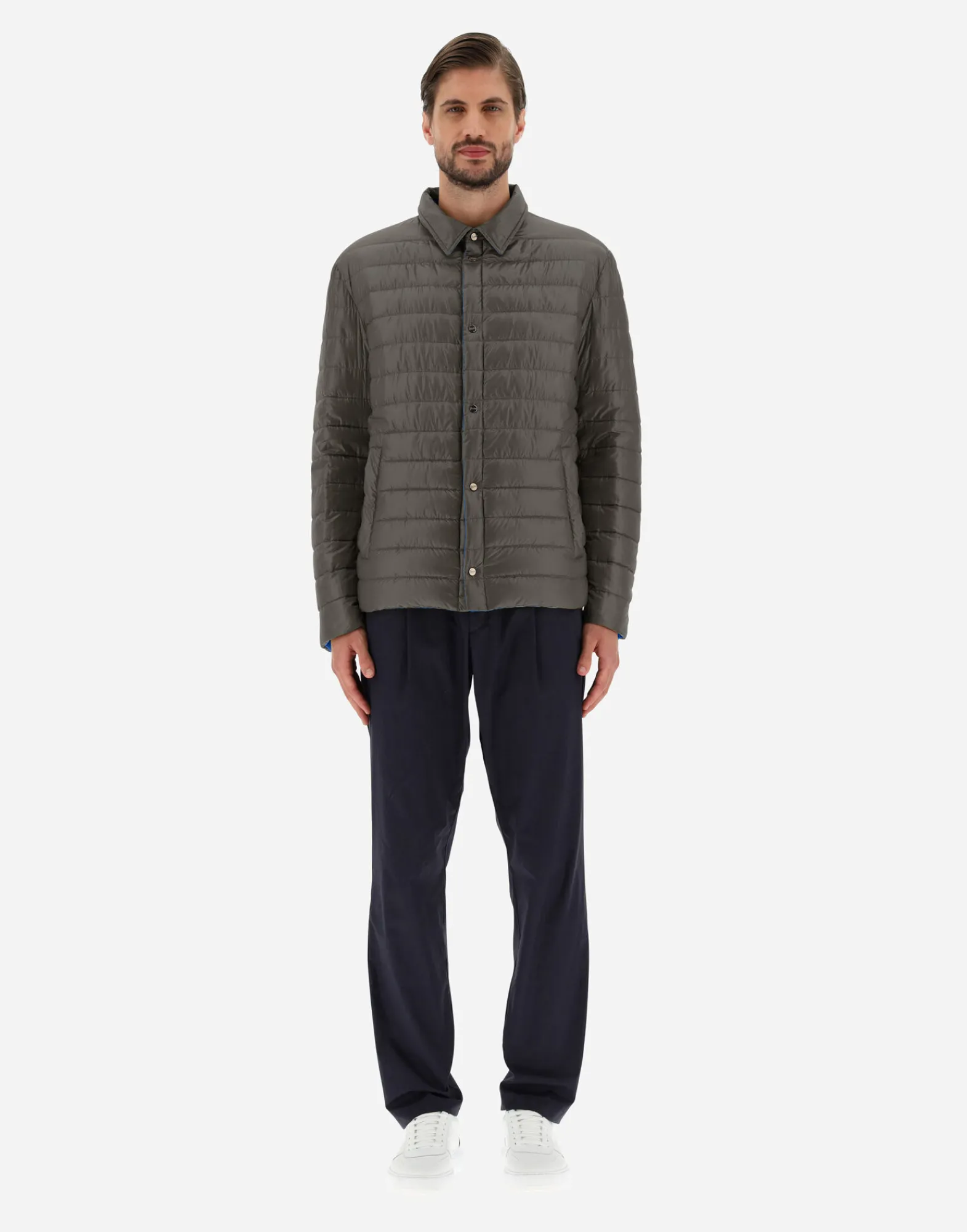 Herno Kurze Daunenjacken-Wendbares, Zweifarbiges Hemd Aus Nylon Ultralight
