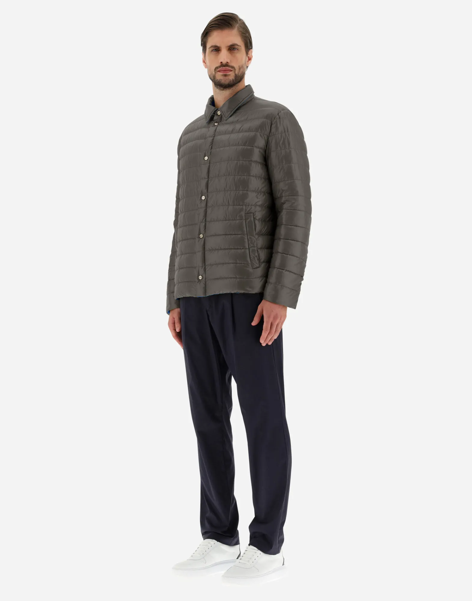 Herno Kurze Daunenjacken-Wendbares, Zweifarbiges Hemd Aus Nylon Ultralight